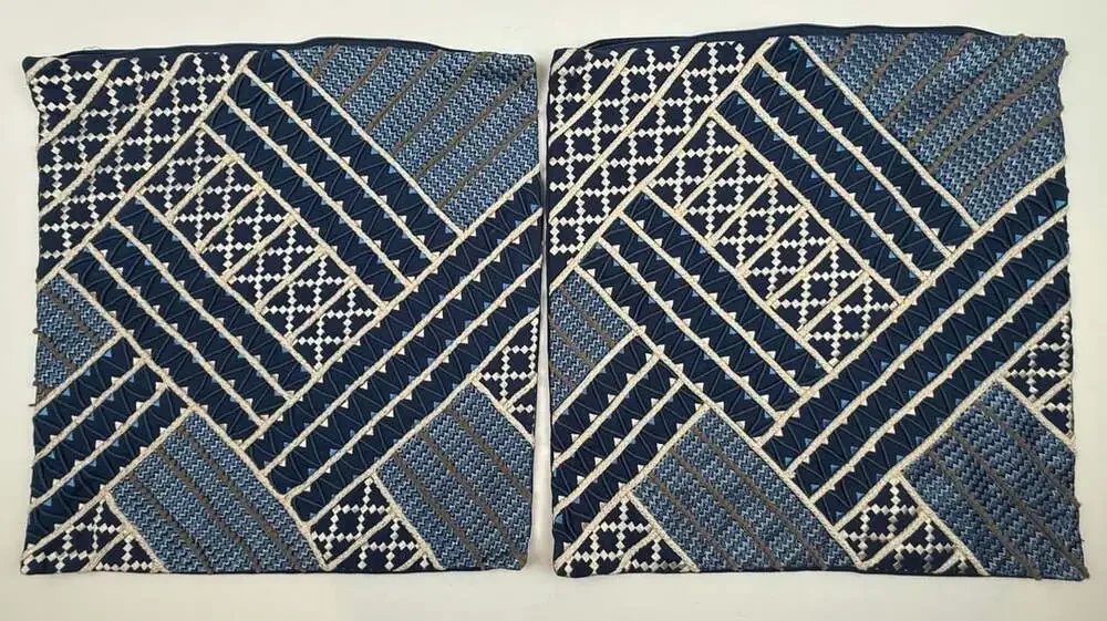 Celerie Kemble Pillow Cover 18x18 Blue Geometric Embroidered